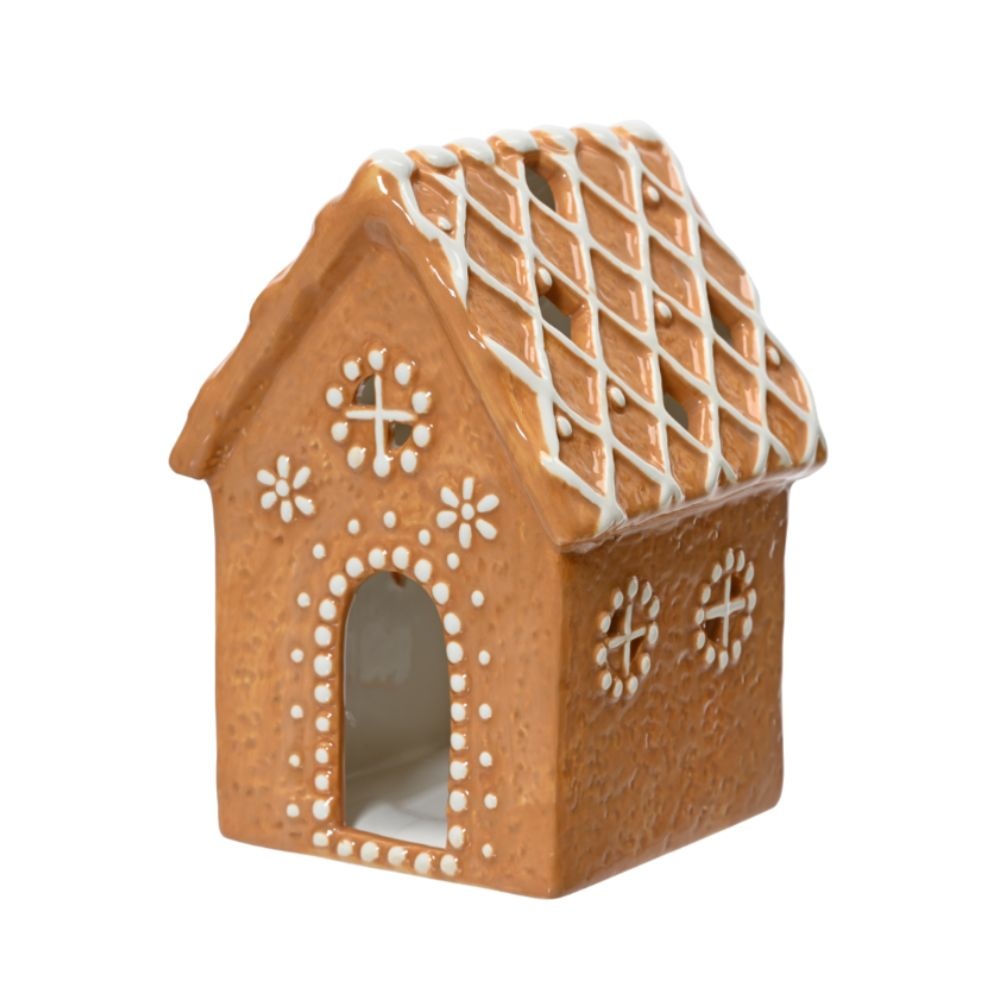 Theelichthouder | dolomiet | gingerbread huis | 12cm