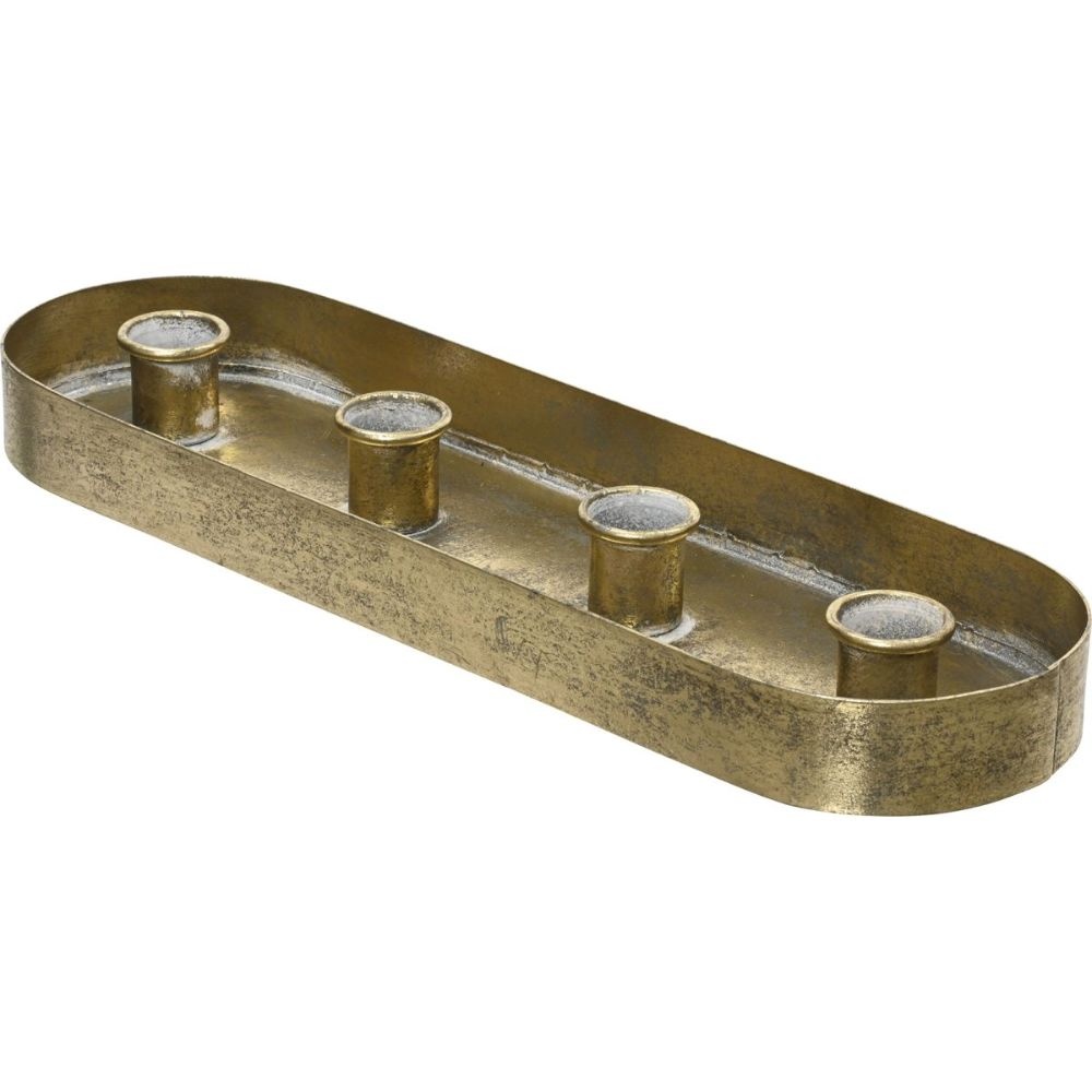 Kandelaar voor LED-kaarsen van ø2,2cm | goud plateau voor 4 | ijzer | 34,2cm