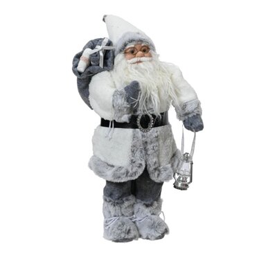 Kerstman in winterse outfit met lamp | polyester | wit/grijs | 30cm