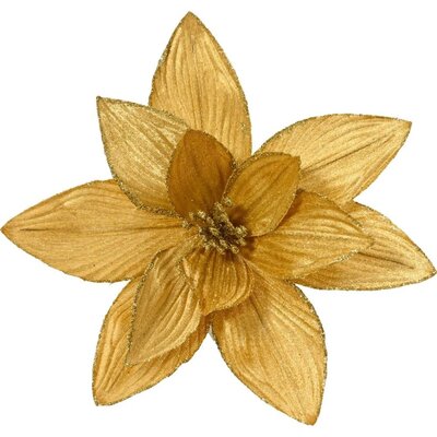 Poinsettia/kerstbloem op clip | polyester | fluweel | goud | 15cm