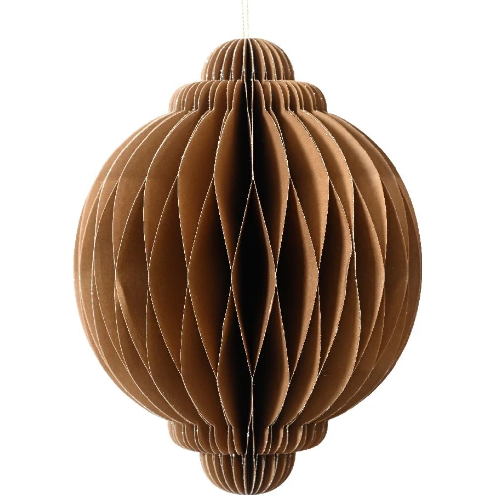 Papieren kerstbal | ui-vormig | bruin | 20cm