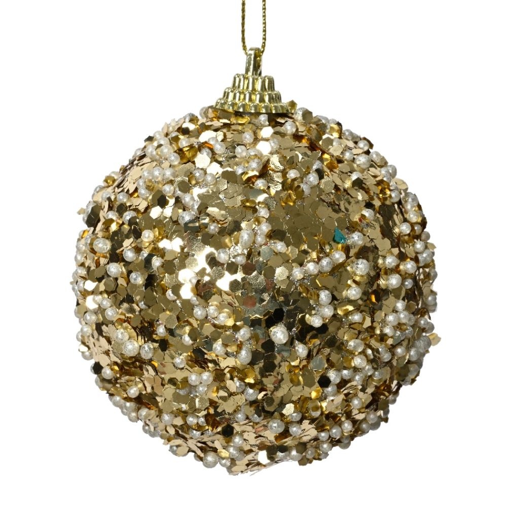 Gedecoreerde kerstbal ø8cm | foam | licht goud