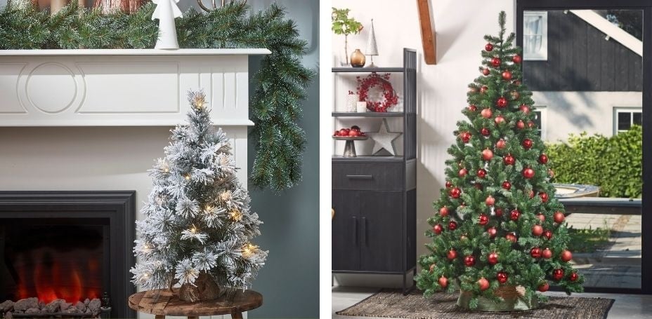 Verschillende soorten en maten kunstkerstbomen