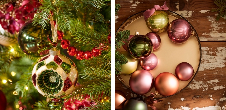 Verschillende materialen, kleuren en afwerkingen kerstballen