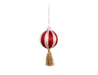 Kersthanger met gouden hangkwast | rood/wit | 14cm
