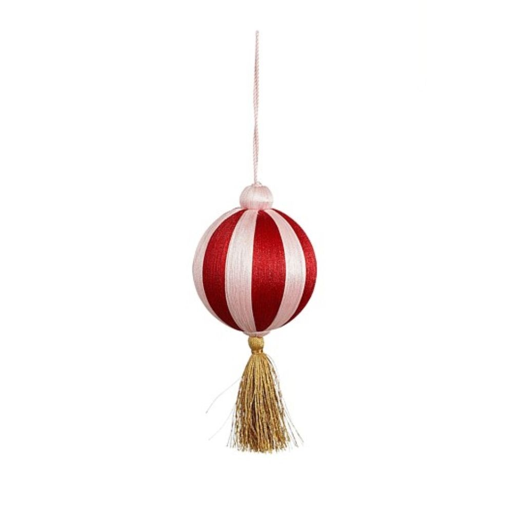 Kersthanger met gouden hangkwast | rood/wit | 14cm