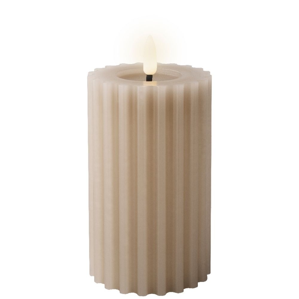 LED kaars | wax | lichtgrijs/warm wit | ø7,5x14,8cm
