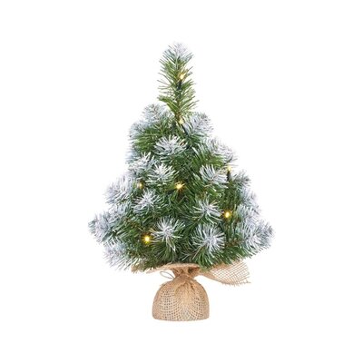 Norton frosted kerstboompje in jute zak 45xø20cm | groen met sneeuw details & 10 LED lampjes