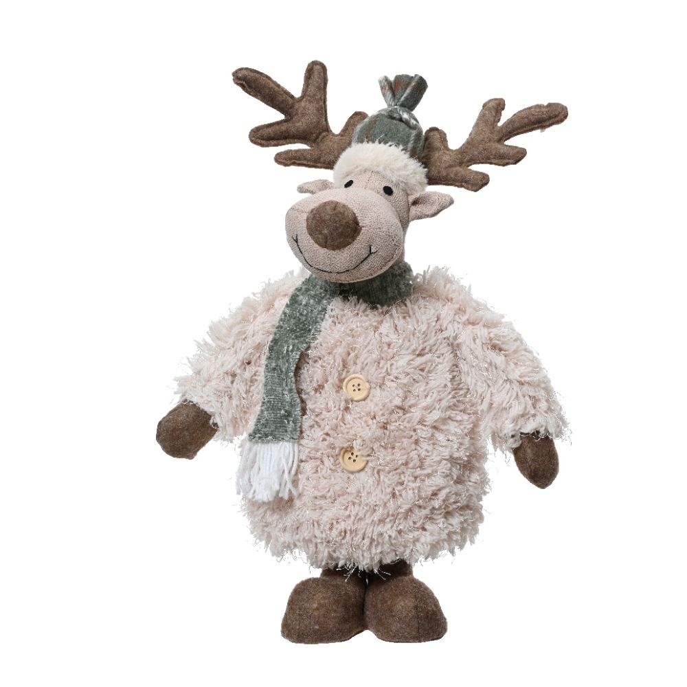 Kerst hert met kerstboompje van polyester | beige/grijs | 42cm