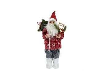 Kerstman pop met grijze broek en kersttrui | polyester | rood/grijs | 60cm