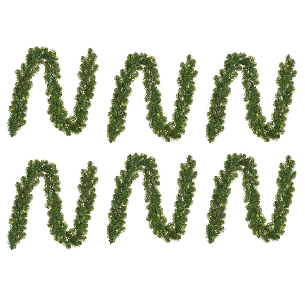 Norton kerstguirlande set van 6 | groen met LED lampjes | 270cm