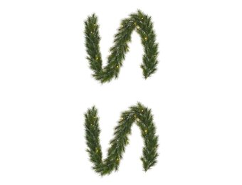 Glendon kerstguirlande set van 2 | groen met bevroren details & LED lampjes | 180cm