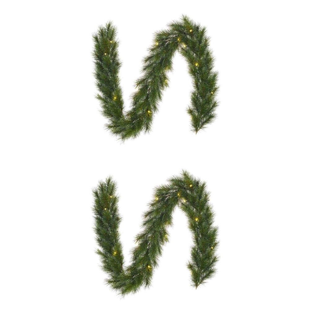 Glendon kerstguirlande set van 2 | groen met bevroren details & LED lampjes | 180cm