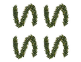 Glendon kerstguirlande set van 4 | groen met bevroren details & LED lampjes | 180cm