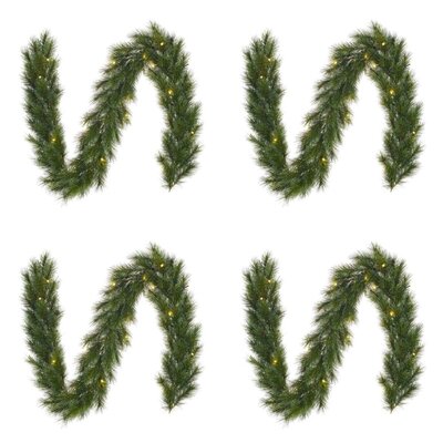 Glendon kerstguirlande set van 4 | groen met bevroren details & LED lampjes | 180cm