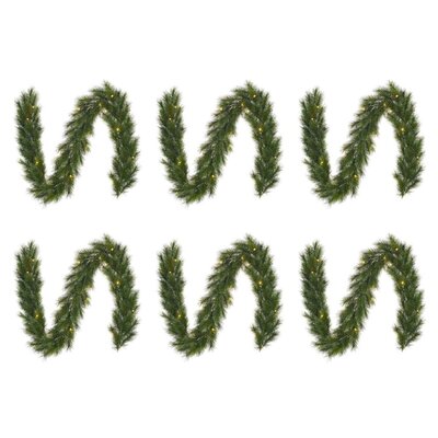 Glendon kerstguirlande set van 6 | groen met bevroren details & LED lampjes | 180cm