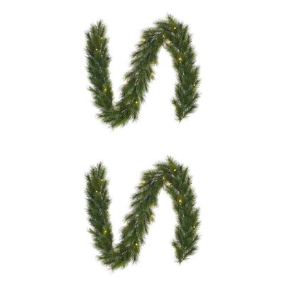 Glendon kerstguirlande set van 2 | groen met bevroren details & LED lampjes | 270cm