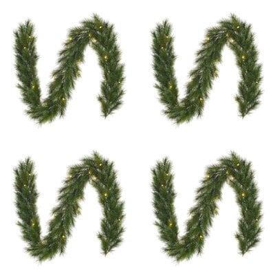 Glendon kerstguirlande set van 4 | groen met bevroren details & LED lampjes | 270cm