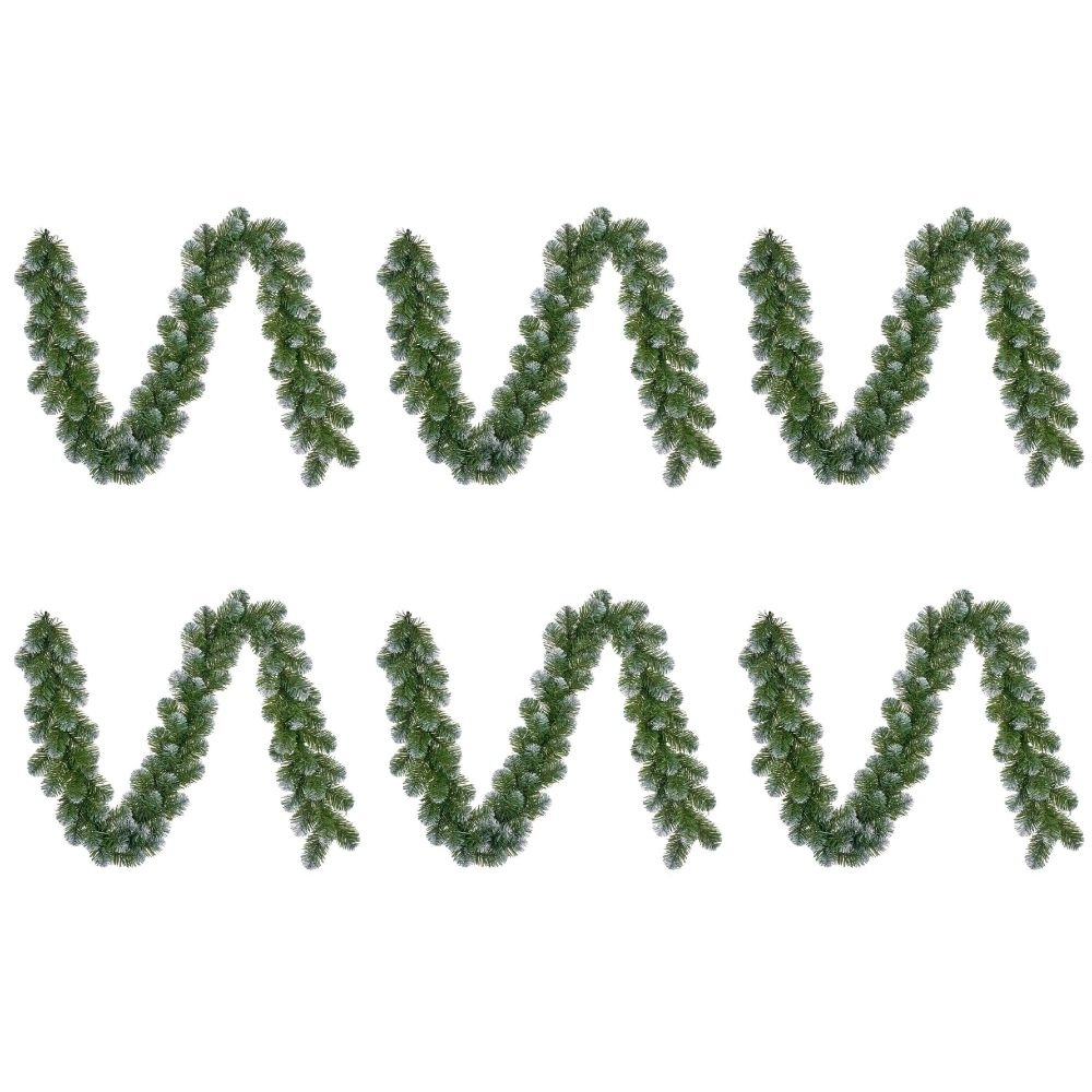 Norton Frosted kerstguirlande set van 6 | groen met sneeuw details | 180cm