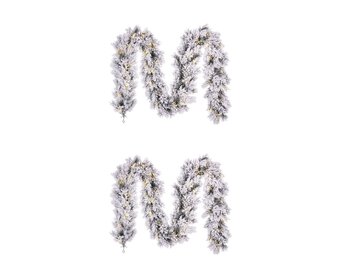 Dinsmore kerstguirlande set van 2 | groen met bevroren details & LED lampjes | 270cm