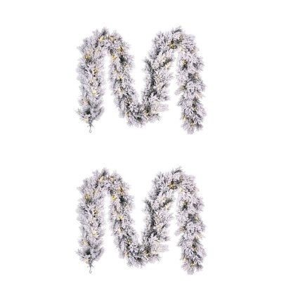 Dinsmore kerstguirlande set van 2 | groen met bevroren details & LED lampjes | 270cm