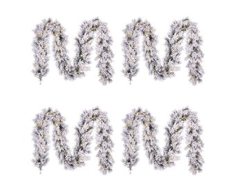 Dinsmore kerstguirlande set van 4 | groen met bevroren details & LED lampjes | 270cm