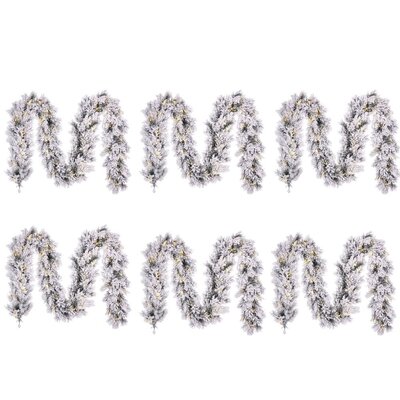 Dinsmore kerstguirlande set van 6 | groen met bevroren details & LED lampjes | 270cm