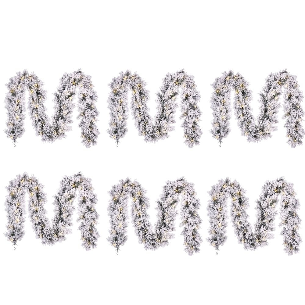 Dinsmore kerstguirlande set van 6 | groen met bevroren details & LED lampjes | 270cm