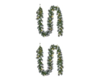 Norton Frosted kerstguirlande set van 2 | groen met sneeuw details & LED lampjes | 180cm