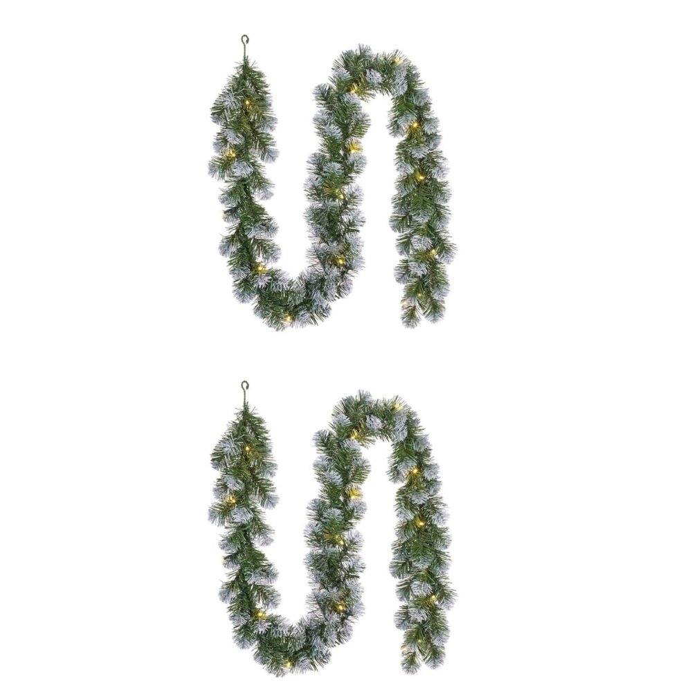 Norton Frosted kerstguirlande set van 2 | groen met sneeuw details & LED lampjes | 180cm