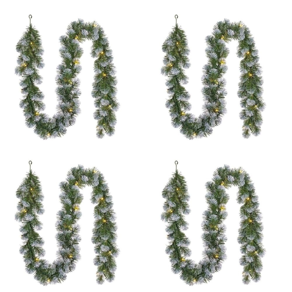 Norton Frosted kerstguirlande set van 4 | groen met sneeuw details & LED lampjes | 180cm