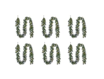 Norton Frosted kerstguirlande set van 6 | groen met sneeuw details & LED lampjes | 180cm
