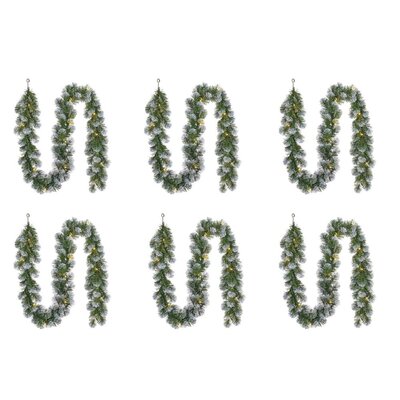 Norton Frosted kerstguirlande set van 6 | groen met sneeuw details & LED lampjes | 180cm
