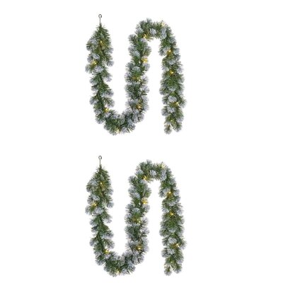 Norton Frosted kerstguirlande set van 2 | groen met sneeuw details & LED lampjes | 270cm