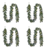 Norton Frosted kerstguirlande set van 4 | groen met sneeuw details & LED lampjes | 270cm