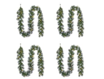 Norton Frosted kerstguirlande set van 4 | groen met sneeuw details & LED lampjes | 270cm