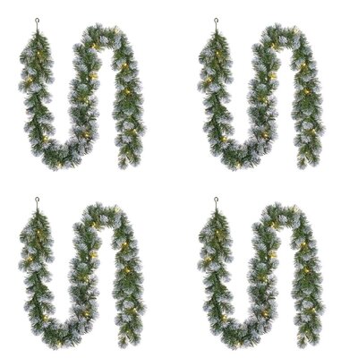Norton Frosted kerstguirlande set van 4 | groen met sneeuw details & LED lampjes | 270cm