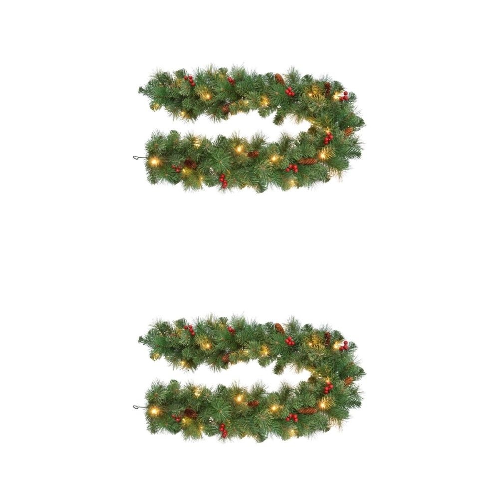 Warth kerstguirlande set van 2 | groen met LED lampjes & rode besjes | 180cm