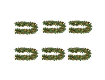 Warth kerstguirlande set van 6 | groen met LED lampjes & rode besjes | 180cm