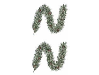 Vandans kerstguirlande set van 2 | groen met bevroren details & dennenappels | 180cm