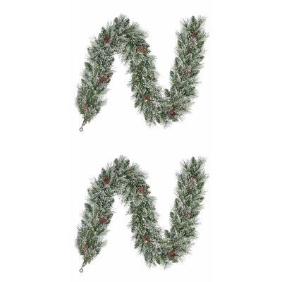 Vandans kerstguirlande set van 2 | groen met bevroren details & dennenappels | 180cm