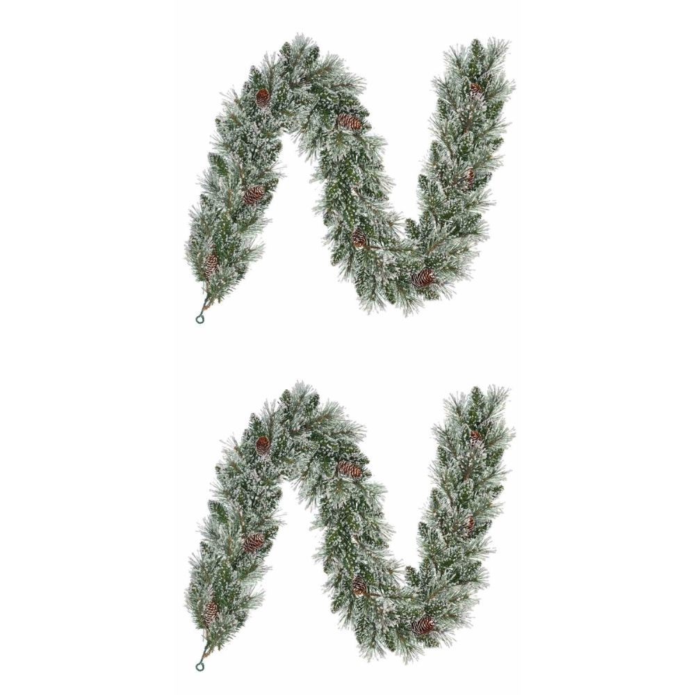 Vandans kerstguirlande set van 2 | groen met bevroren details & dennenappels | 180cm