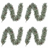 Vandans kerstguirlande set van 4 | groen met bevroren details & dennenappels | 180cm