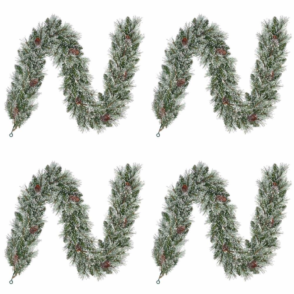 Vandans kerstguirlande set van 4 | groen met bevroren details & dennenappels | 180cm