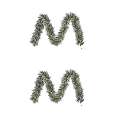 Vandans kerstguirlande set van 2 | groen met bevroren details & dennenappels | 270cm