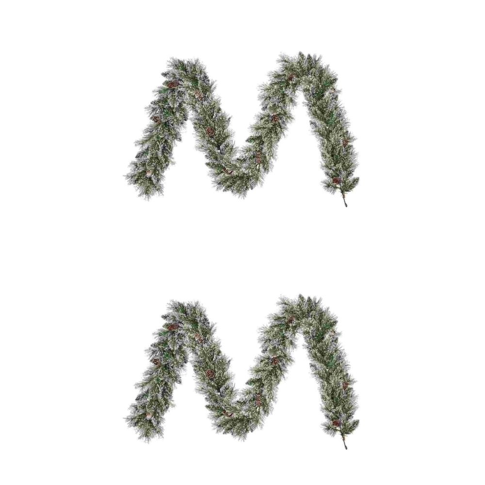 Vandans kerstguirlande set van 2 | groen met bevroren details & dennenappels | 270cm