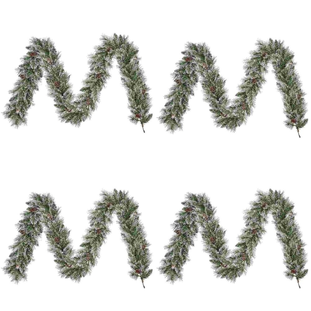 Vandans kerstguirlande set van 4 | groen met bevroren details & dennenappels | 270cm