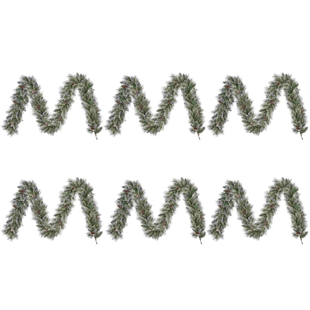 Vandans kerstguirlande set van 6 | groen met bevroren details & dennenappels | 270cm