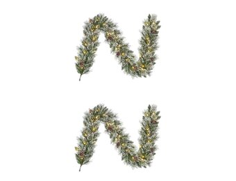 Vandans kerstguirlande set van 2 | groen met LED lampjes & dennenappels | 180cm