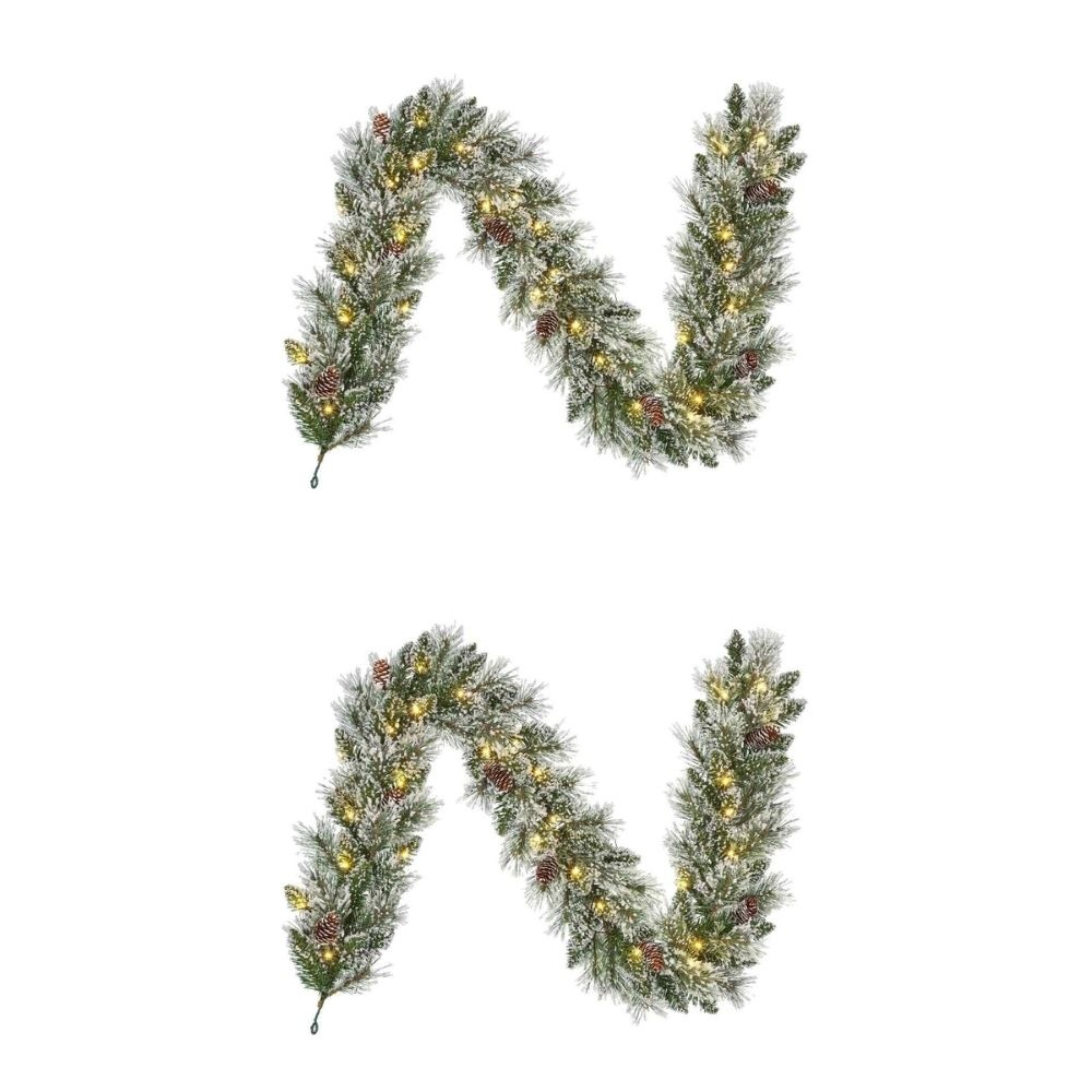 Vandans kerstguirlande set van 2 | groen met LED lampjes & dennenappels | 180cm